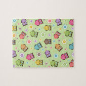 可愛いおもしろいトレンディーフクロウと花柄 ジグソーパズル (横)