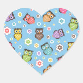 可愛いおもしろいトレンディーフクロウと花柄 ハートシール (正面)