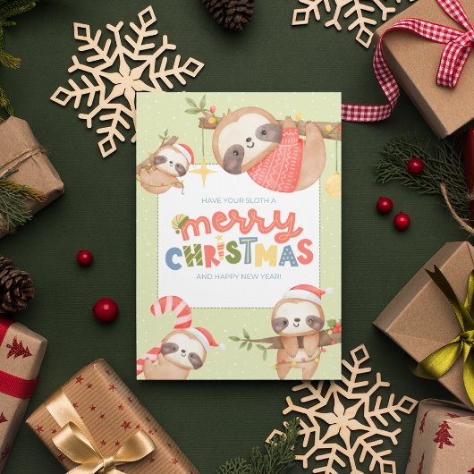 可愛いおもしろいトレンディーメリークリスマススロース シーズンカード