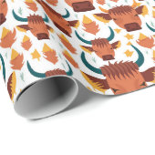 可愛いおもしろいハイランド牛の顔パターン ラッピングペーパー (ロールコーナー)