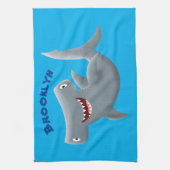 可愛いおもしろいハンマーヘッドシャーク漫画 キッチンタオル (縦)