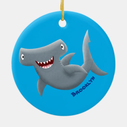 可愛いおもしろいハンマーヘッドシャーク漫画  セラミックオーナメント (裏面)