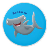 可愛いおもしろいハンマーヘッドシャーク漫画 セラミックノブ (正面)