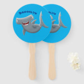 可愛いおもしろいハンマーヘッドシャーク漫画 ハンドファン (正面&裏面)