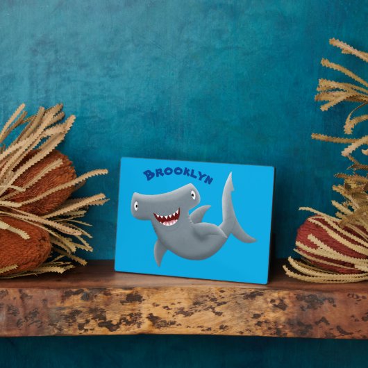 可愛いおもしろいハンマーヘッドシャーク漫画 フォトプラーク (側面)