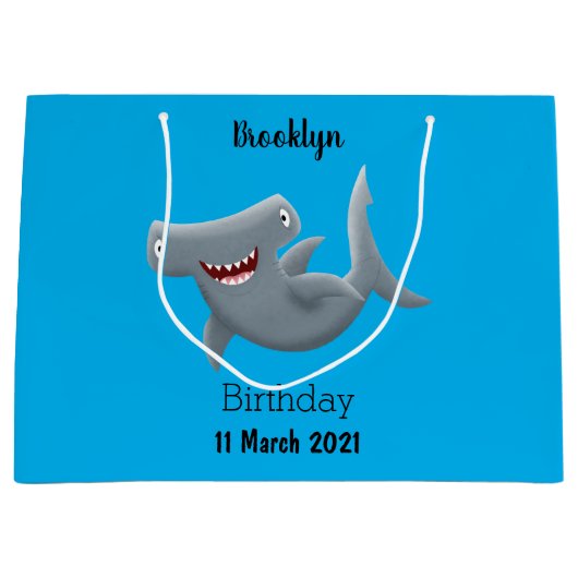 可愛いおもしろいハンマーヘッドシャーク漫画 ラージペーパーバッグ (正面)