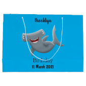 可愛いおもしろいハンマーヘッドシャーク漫画 ラージペーパーバッグ (裏面)