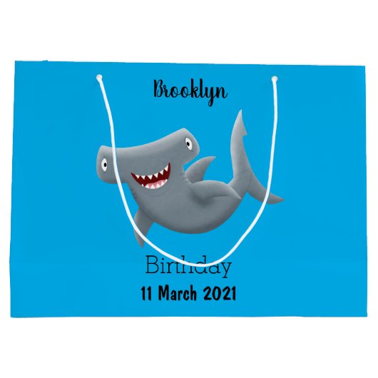 可愛いおもしろいハンマーヘッドシャーク漫画 ラージペーパーバッグ (裏面)