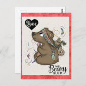 可愛いおもしろいバレンタインのクマフローラはがき ポストカード (正面/裏面)