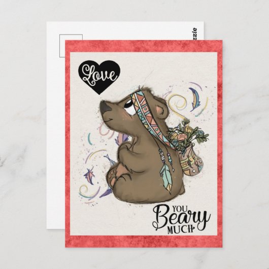 可愛いおもしろいバレンタインのクマフローラはがき ポストカード (正面/裏面)