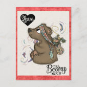 可愛いおもしろいバレンタインのクマフローラはがき ポストカード (正面)