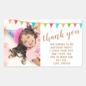 可愛いおもしろいバンティング旗キッド誕生日写真ありがとう 長方形シール (正面)