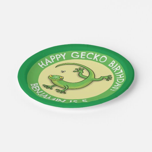 可愛いおもしろいパーソナライズされたグリーンゲッコ漫画の誕生日 ペーパープレート (アングル)