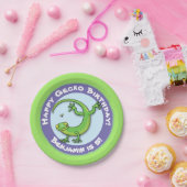 可愛いおもしろいパーソナライズされたグリーンゲッコ漫画の誕生日 ペーパープレート (パーティー)