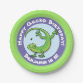 可愛いおもしろいパーソナライズされたグリーンゲッコ漫画の誕生日 ペーパープレート (正面)