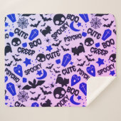 可愛いおもしろいパープル、ブルーとブラックのハロウィーン シェルパブランケット (正面(横))