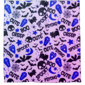 可愛いおもしろいパープル、ブルーとブラックのハロウィーン シャワーカーテン (正面)