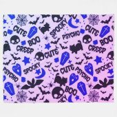 可愛いおもしろいパープル、ブルーとブラックのハロウィーン フリースブランケット (正面(横))