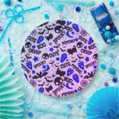 可愛いおもしろいパープル、ブルーとブラックのハロウィーン ペーパープレート (パーティー)