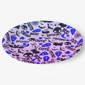 可愛いおもしろいパープル、ブルーとブラックのハロウィーン ペーパープレート (アングル)