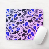 可愛いおもしろいパープル、ブルーとブラックのハロウィーン マウスパッド (マウス)