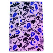 可愛いおもしろいパープル、ブルーとブラックのハロウィーン ミディアムペーパーバッグ (裏面)