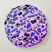 可愛いおもしろいパープル、ブルーとブラックのハロウィーン ラウンドクッション (裏面)