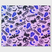 可愛いおもしろいパープル、ブルーとブラックのハロウィーン ラッピングペーパー (フラット)