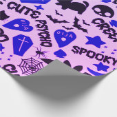 可愛いおもしろいパープル、ブルーとブラックのハロウィーン ラッピングペーパー (角)