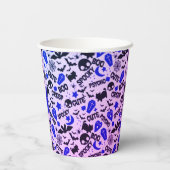 可愛いおもしろいパープル、ブルーとブラックのハロウィーン 紙コップ (裏面)