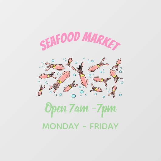 可愛いおもしろいピンクのイカ漫画 ウィンドウサイン (シート)