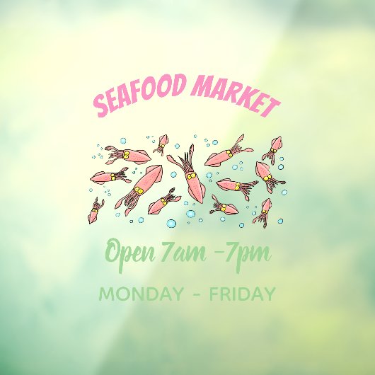 可愛いおもしろいピンクのイカ漫画 ウィンドウサイン (シート3)