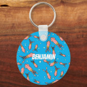 可愛いおもしろいピンクのイカ漫画 キーホルダー (正面)