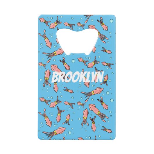 可愛いおもしろいピンクのイカ漫画 クレジットカード栓抜き (正面)