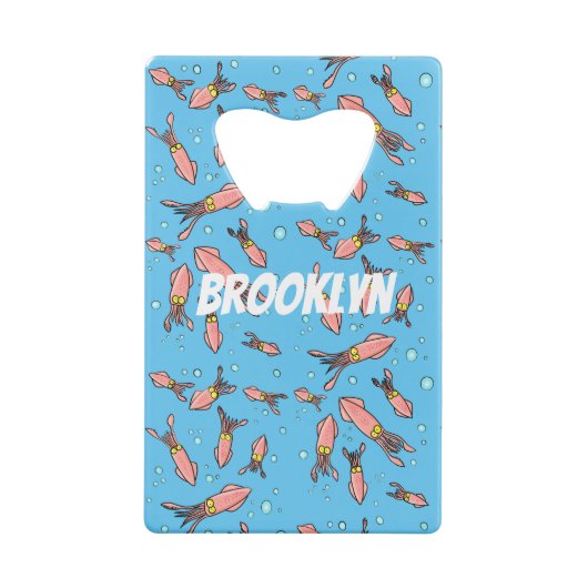 可愛いおもしろいピンクのイカ漫画 クレジットカード栓抜き (裏面)