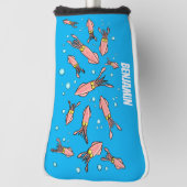 可愛いおもしろいピンクのイカ漫画 ゴルフヘッドカバー (回転90)