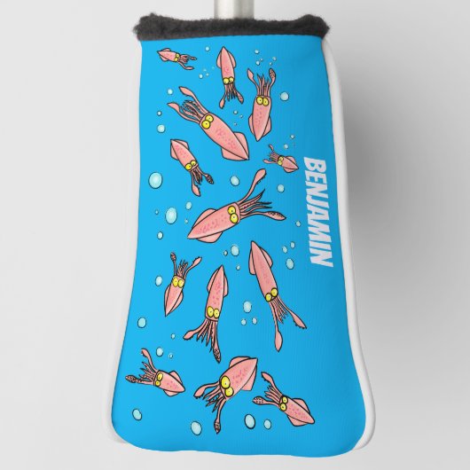 可愛いおもしろいピンクのイカ漫画 ゴルフヘッドカバー (回転90)