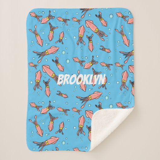 可愛いおもしろいピンクのイカ漫画 シェルパブランケット (正面)