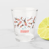 可愛いおもしろいピンクのイカ漫画 ショットグラス (正面)