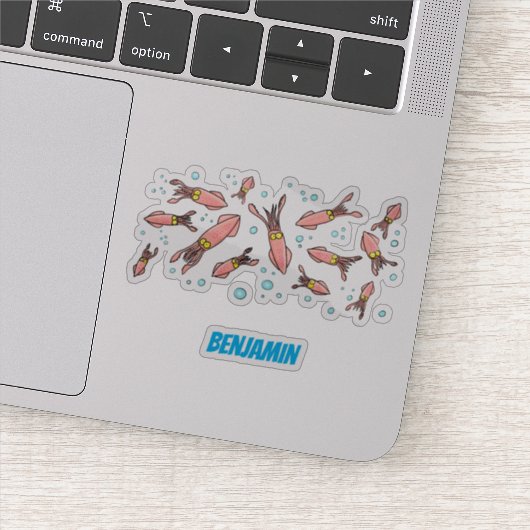 可愛いおもしろいピンクのイカ漫画 シール (詳細)