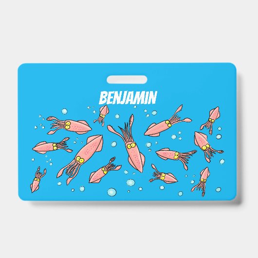 可愛いおもしろいピンクのイカ漫画 バッジ (正面)