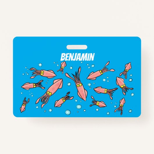 可愛いおもしろいピンクのイカ漫画 バッジ (正面)