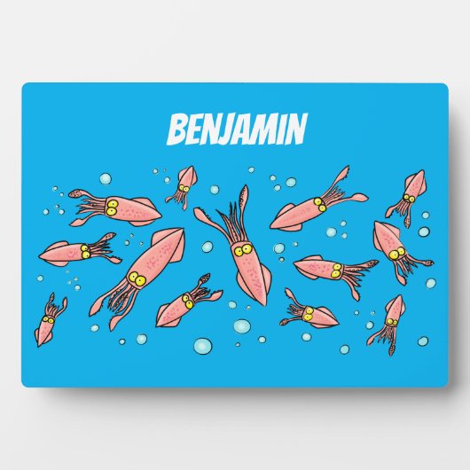 可愛いおもしろいピンクのイカ漫画 フォトプラーク (正面)