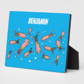 可愛いおもしろいピンクのイカ漫画 フォトプラーク (側面)