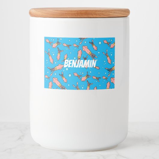 可愛いおもしろいピンクのイカ漫画 フードラベル (正面)