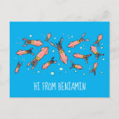 可愛いおもしろいピンクのイカ漫画 ポストカード (正面)