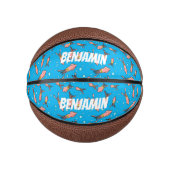 可愛いおもしろいピンクのイカ漫画 ミニバスケットボール (正面)