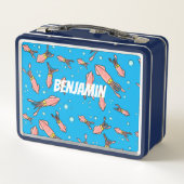 可愛いおもしろいピンクのイカ漫画 メタルランチボックス (裏面)