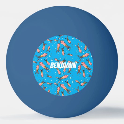 可愛いおもしろいピンクのイカ漫画 卓球ボール (正面)