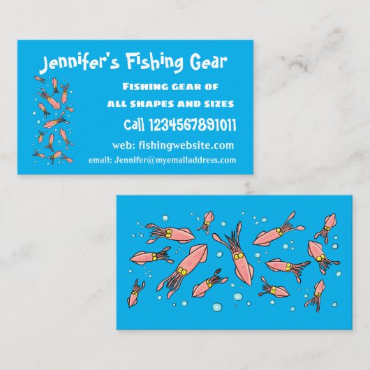 可愛いおもしろいピンクのイカ漫画 名刺 (正面/裏面)